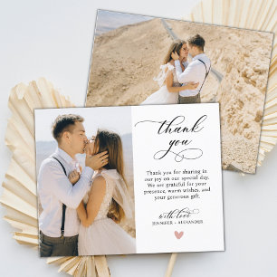 Cartão De Agradecimento Casamento de Foto do Coração de Script Moderno Ele