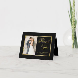 Cartão De Agradecimento Casamento de Foto do Coração Dourado de Script Pre