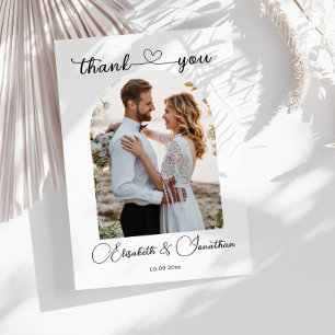 Cartão De Agradecimento Casamento de Foto do Coração Simples de Script Min