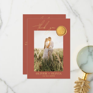 Cartão De Agradecimento Casamento de foto do selo da cera do Terracotta mo