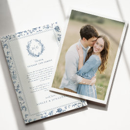 Cartão De Agradecimento Casamento de Foto em Chinoiserie Azul