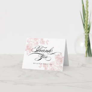 Cartão De Agradecimento Casamento de Foto em Rosa Desbotado Floral Vintage