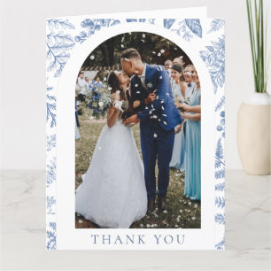 Cartão De Agradecimento Casamento de Foto Floral Azul Branco