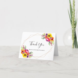 Cartão De Agradecimento Casamento de Foto Floral de Aquarela Geométrica El