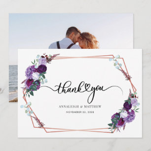 Cartão De Agradecimento Casamento de Foto Floral de Watercolor