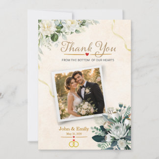 Cartão De Agradecimento Casamento de Foto Floral Elegante