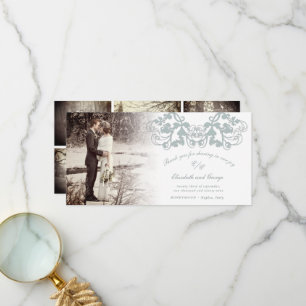 Cartão De Agradecimento Casamento de Foto Floral Flourish Azul Vintage Dam