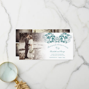 Cartão De Agradecimento Casamento de Foto Floral Flourish Teal Vintage Dam