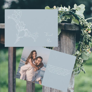Cartão De Agradecimento Casamento De Foto Floral Icy Blue Modern - Obrigad