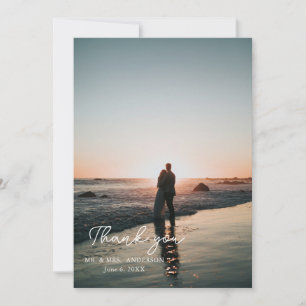 Cartão De Agradecimento Casamento de Foto Floral Púrpura Elegante