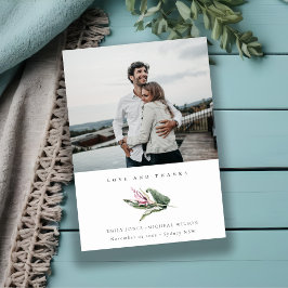 Cartão De Agradecimento Casamento de Foto Floral Rosa-Rosa com Folha Tropi