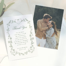 Cartão De Agradecimento Casamento de Foto Floral Vintage Verde Salvia