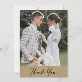 Cartão De Agradecimento Casamento de Foto Kraft Rústico Moderno