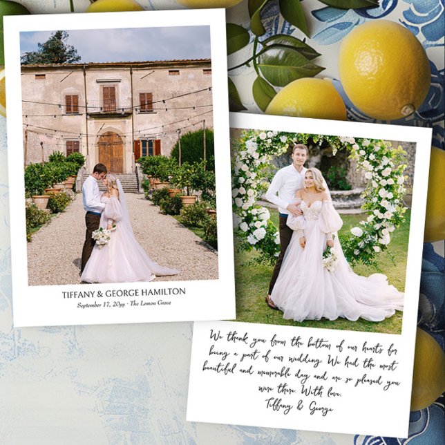 Cartão De Agradecimento Casamento de Foto Manuscrito 2 (Handwritten 2 photo wedding thank you card by Darling & May)
