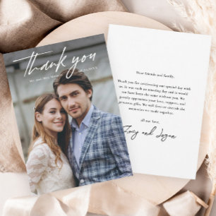 Cartão De Agradecimento Casamento de Foto Manuscrito Minimalista