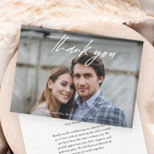 Cartão De Agradecimento Casamento de Foto Manuscrito Minimalista