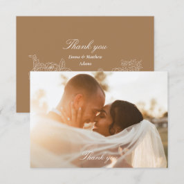 Cartão De Agradecimento Casamento de Foto Marrom, Ouro romântico