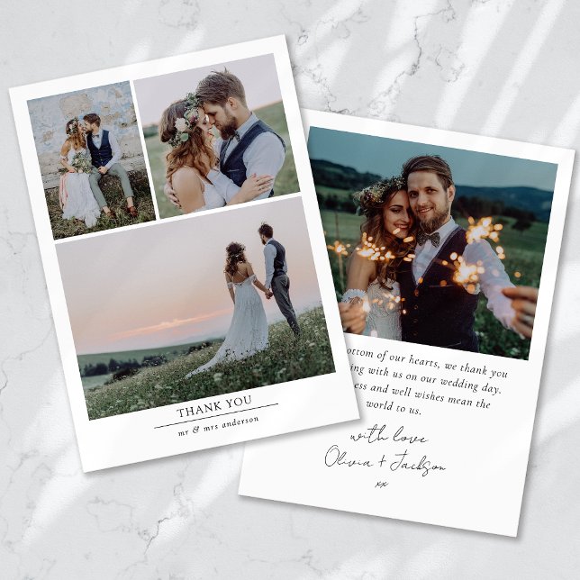 Cartão De Agradecimento Casamento de Foto Minimalista 4 (Criador carregado)