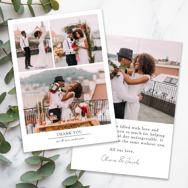 Cartão De Agradecimento Casamento de Foto Minimalista 4 (Criador carregado)