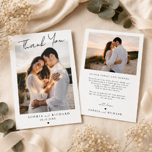Cartão De Agradecimento Casamento de Foto Minimalista Elegante