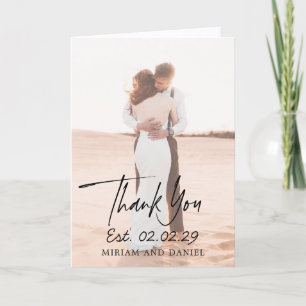 Cartão De Agradecimento Casamento de Foto Minimalista Moderna