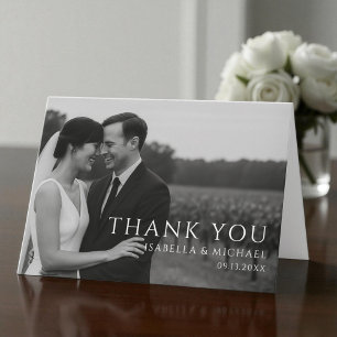 Cartão De Agradecimento Casamento de Foto Minimalista Simples