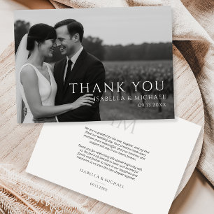 Cartão De Agradecimento Casamento de Foto Minimalista Simples