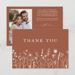 Cartão De Agradecimento Casamento de Foto Minimalista Terracotta Wildflowe