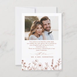 Cartão De Agradecimento Casamento de Foto Minimalista Terracotta Wildflowe