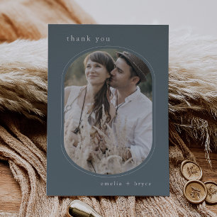 Cartão De Agradecimento Casamento de Foto Mínimo de Boho com Marinho Flat 