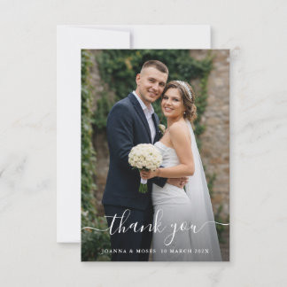 Cartão De Agradecimento Casamento de Foto Moderna com Letra de Caligrafia