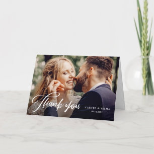 Cartão De Agradecimento Casamento de Foto Moderna com Letra Mínima