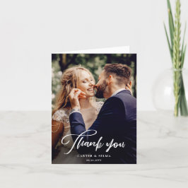 Cartão De Agradecimento Casamento de Foto Moderna com Roteiro Mínimo
