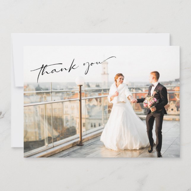 Cartão De Agradecimento Casamento de Foto Moderna Simples (Frente)