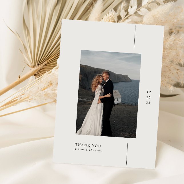 Cartão De Agradecimento Casamento de Foto Moderna Simples Boho (Criador carregado)
