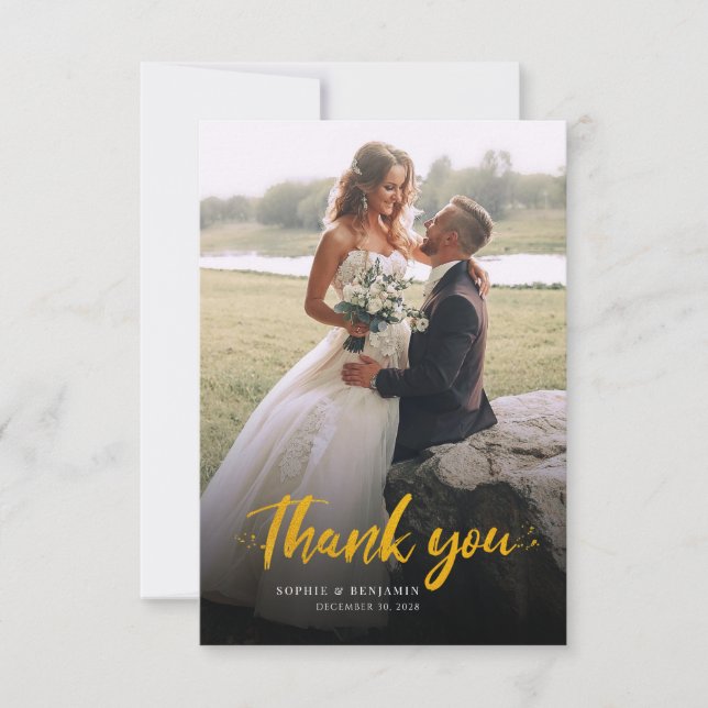 Cartão De Agradecimento Casamento de Foto Moderno (Frente)