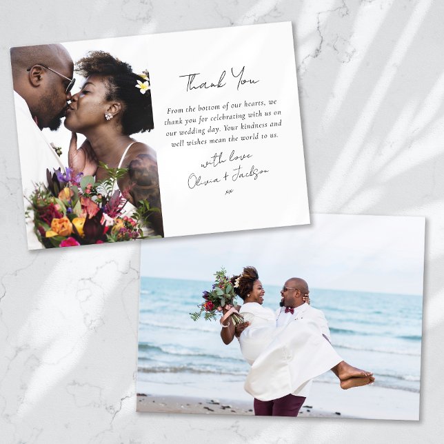 Cartão De Agradecimento Casamento de Foto Moderno Dois (Criador carregado)