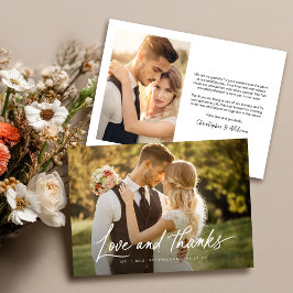 Cartão De Agradecimento Casamento de Foto Moderno Minimalista 2 e Obrigado