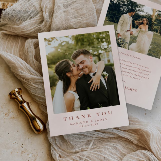 Cartão De Agradecimento Casamento de Foto Moderno Simples (Criador carregado)