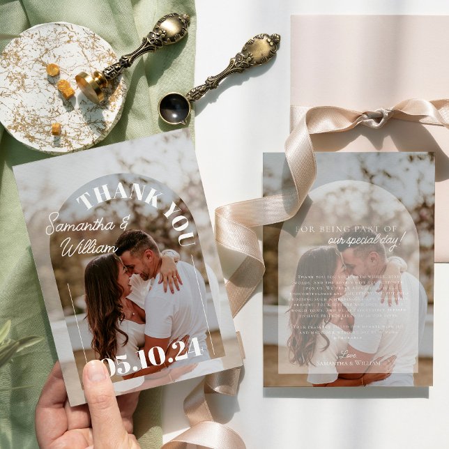 Cartão De Agradecimento Casamento de Foto Moderno Simples (Criador carregado)