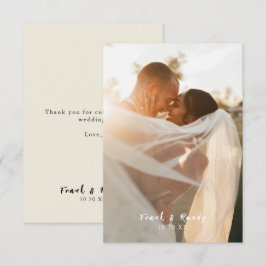 Cartão De Agradecimento Casamento de Foto Moderno Simples e Minimalista em