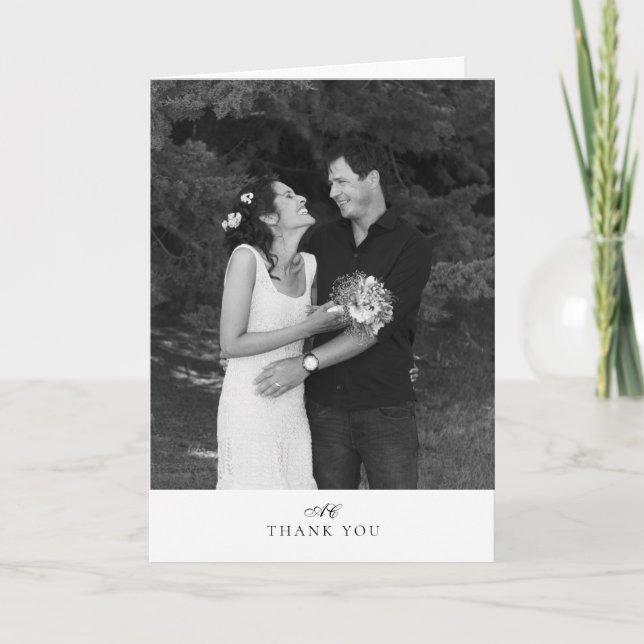 Cartão De Agradecimento Casamento de Foto Monogramada Chic Moderno (Frente)