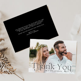 Cartão De Agradecimento Casamento de Foto Negra Clássica Elegance