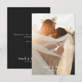 Cartão De Agradecimento Casamento de Foto Negra de Matte Simples Moderno