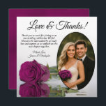 Cartão De Agradecimento Casamento de Foto Oval de Gabinetes Elegantes ou R<br><div class="desc">Estes belos cartões de agradecimento de casamento são uma maneira maravilhosa de mostrar seu apreço aos seus amigos e família por celebrar com você no seu dia especial. Eles apresentam a sua foto de casamento em uma estrutura oval com um solteiro roxo, magenta, ou rosa colorido de morango, deitado de...</div>