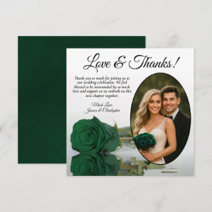 Cartão De Agradecimento Casamento de Foto Oval do Rosa Verde Elegante