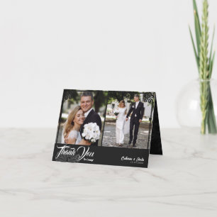 Cartão De Agradecimento Casamento de Foto Pavão 2 Preto Moderno Deco Dobra
