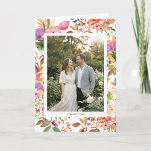 Cartão De Agradecimento Casamento de Foto Personalizada Floral Aquarela Vi