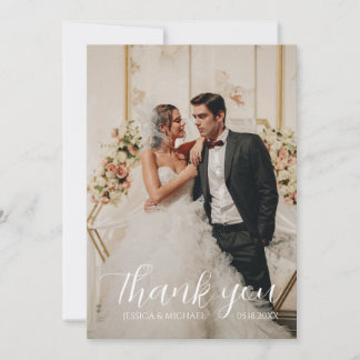 Cartão De Agradecimento Casamento de Foto Personalizada Moderna Simples