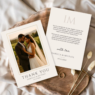 Cartão De Agradecimento Casamento de Foto Pessoal Elegante Simples 